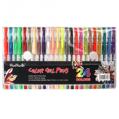 Huihuibi stationery 24 color gel pen set includes gel pen refills color gel ink pen with pvc packing