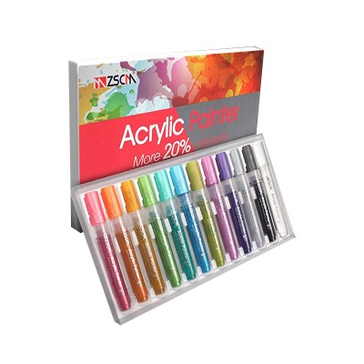 12 Colors Acrylic painter , Permanent Paint Maker Pens Set for Glass Painting, Rock, Wood, Stones,Canvas, Fabric