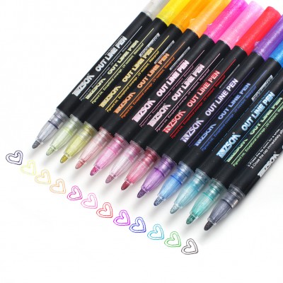 Amazon Hot Selling art markers Writing Drawing Pens Double Line pen Outline marker Pens, Metallic Markers