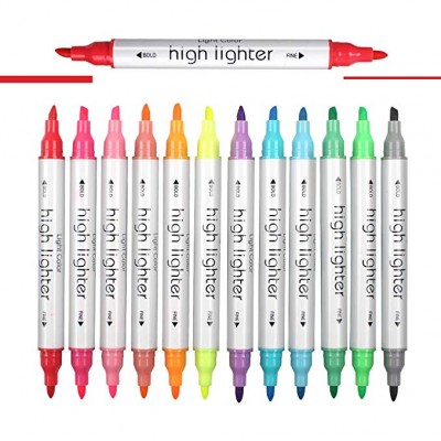 ZSCM  12 multiple color dual tip art marker smooth fluent durable highlighter marker