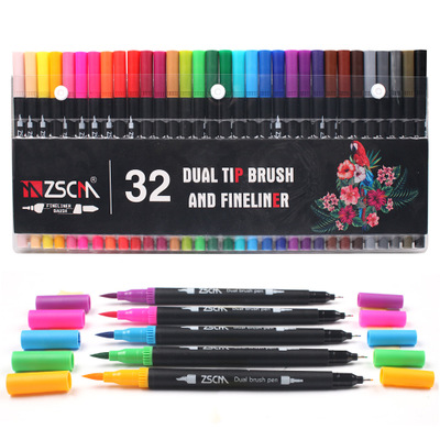 ZSCM 32 Colors  Dual Tip Brush Art Marker Pen Watercolor Brush Pens For Drawing Coloring Book