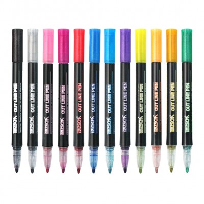 12 Color Outline Marker Pen, Art Drawing Marker Pens Metallic Markers