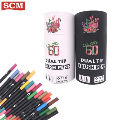 60 colors Dual Tip Brush Pen Art Marker Pens  Dual Tips Coloring watercolour pen