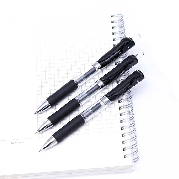 School & office OEM Promotion Gel ink pen Plastic Retractable Black Pen with Black Grip