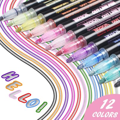 ZSCM Art DIY  Outline Marker Pen Coloring Double Line Pen For Gift Card Writing Drawing