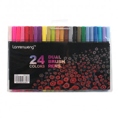 24 Colors watercolor brush pens Dual Tip Brush Pen  set