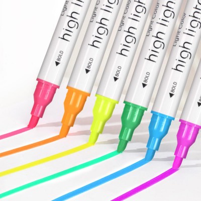 ZSCM Hot selling  12pcs/box soft multi color double-sided highlighter marker pen