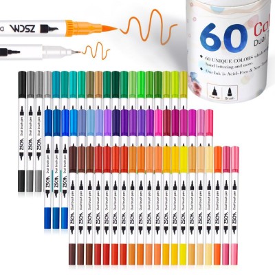 ZSCM 60 color watercolor brush marker pens set  custom dual tip Art Markers With Tube